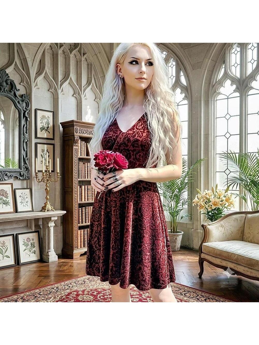 Gothic Damask Velvet Mini Dress [1]